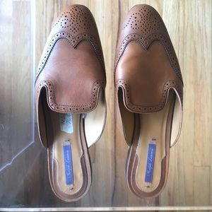 Ralph Lauren tan leather loafer slides